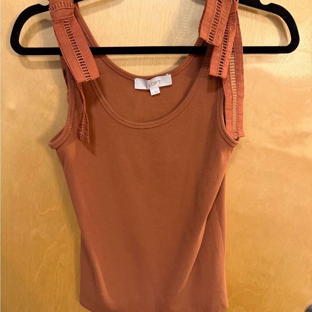LOFT Women's Tan Tank Top with Lace Accents Size Small